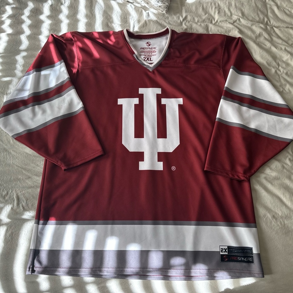 Indiana University Hoosier Crimson Red Jersey with White Stripes, Size 2XL